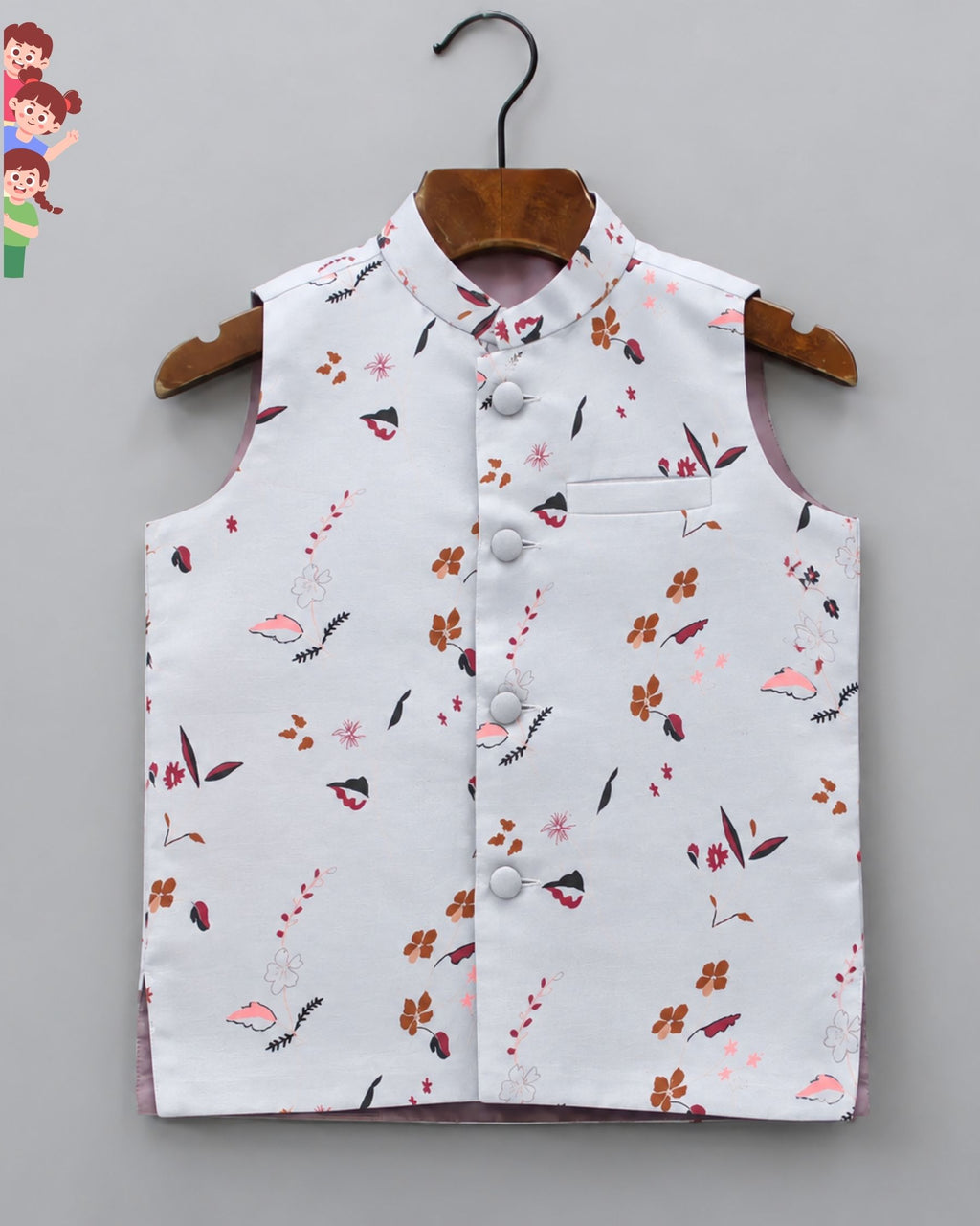 Stylish Kid's Nehru Jacket with Floral Print