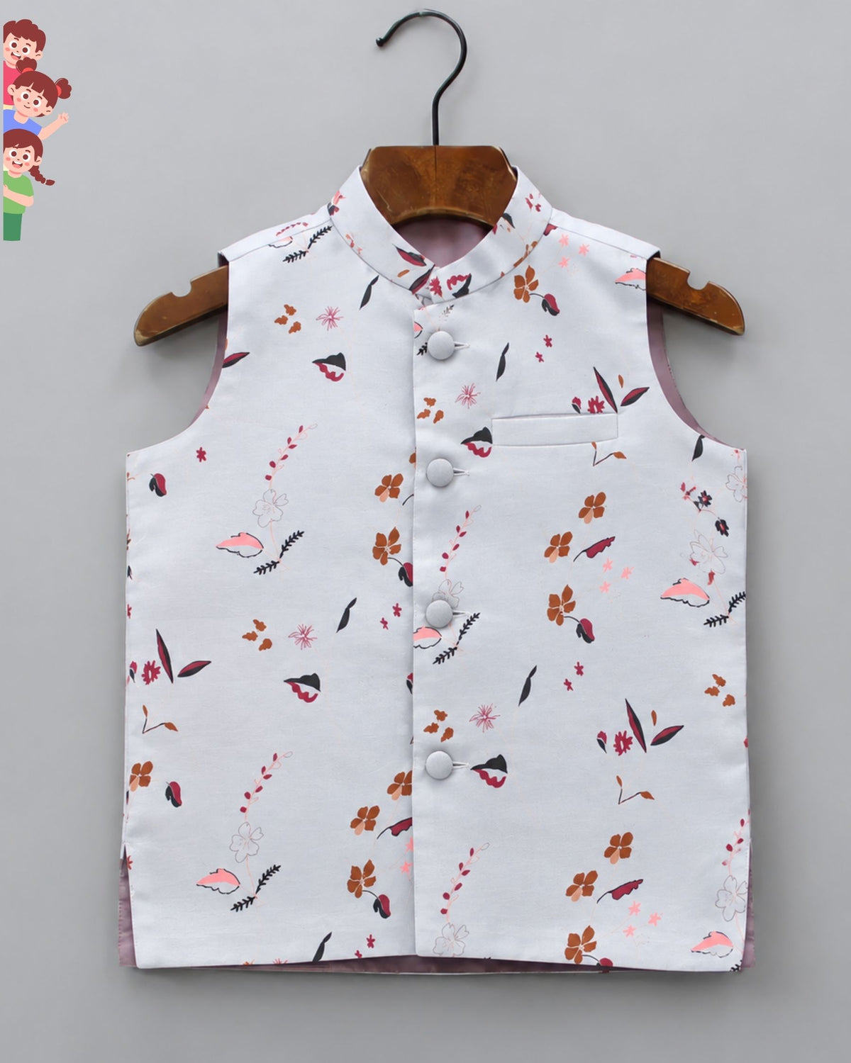 Stylish Kid's Nehru Jacket with Floral Print