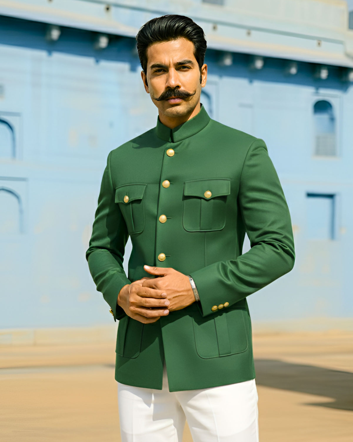 Jodhpuri Bandhgala- Rust Green