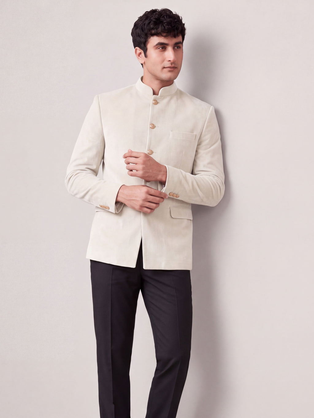 Rajwada Ivory Velvet Jodhpuri Bandhgala
