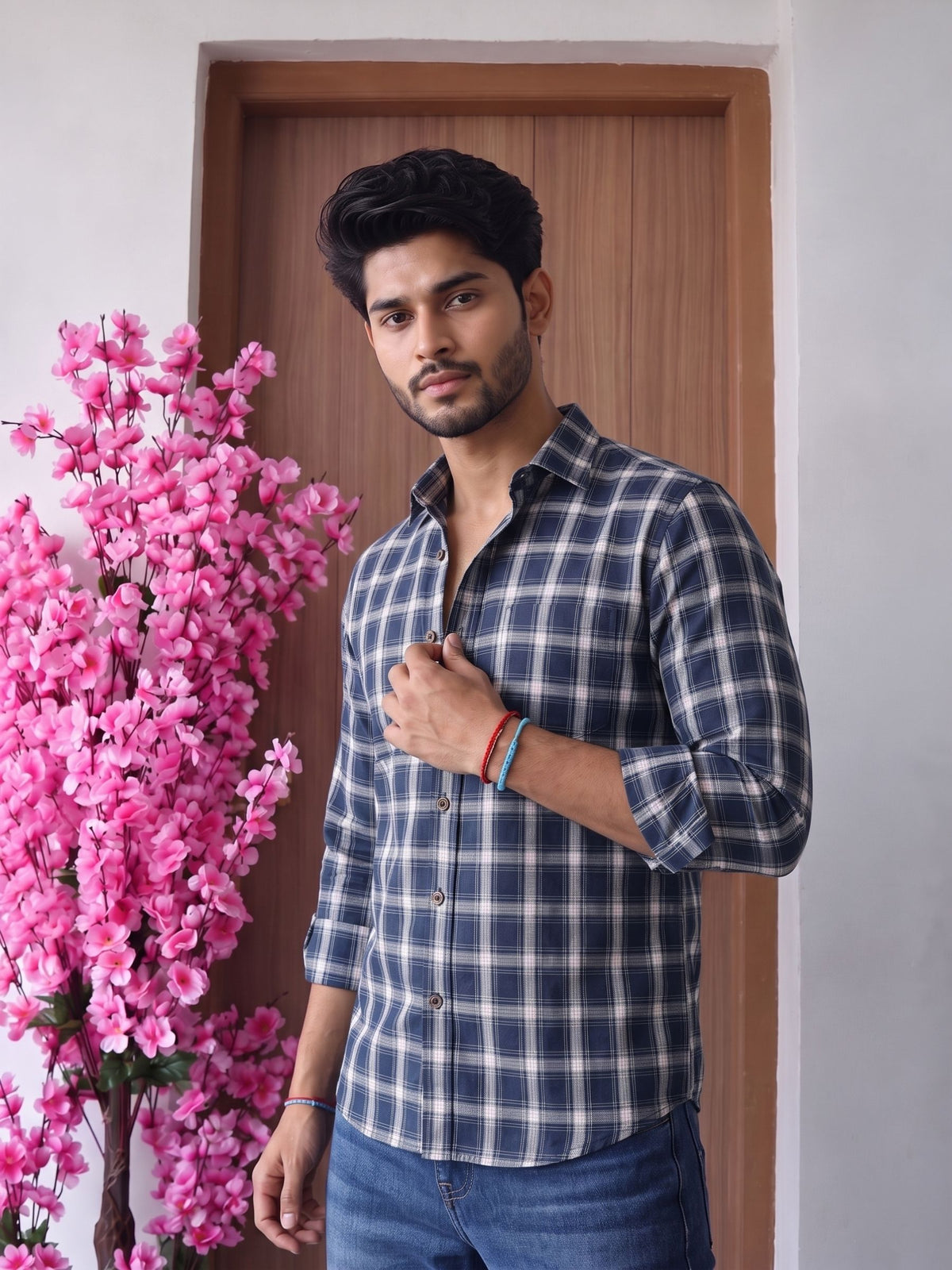 Navy Plaid Charm – Full Sleeve Cotton Shirt