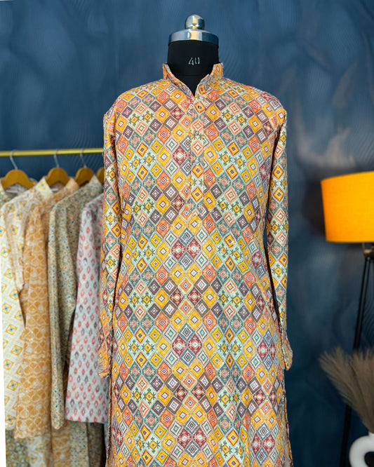 Blooming Blaze Printed Lucknowi Kurta