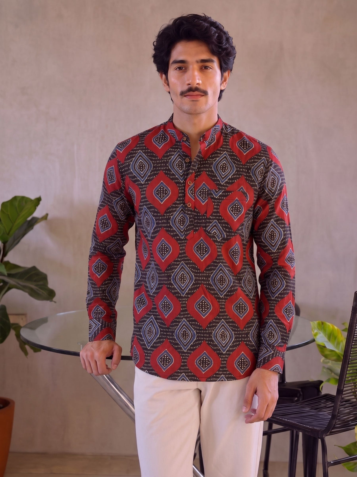 Heritage Vibes – Men's Printed Cotton Short Kurta