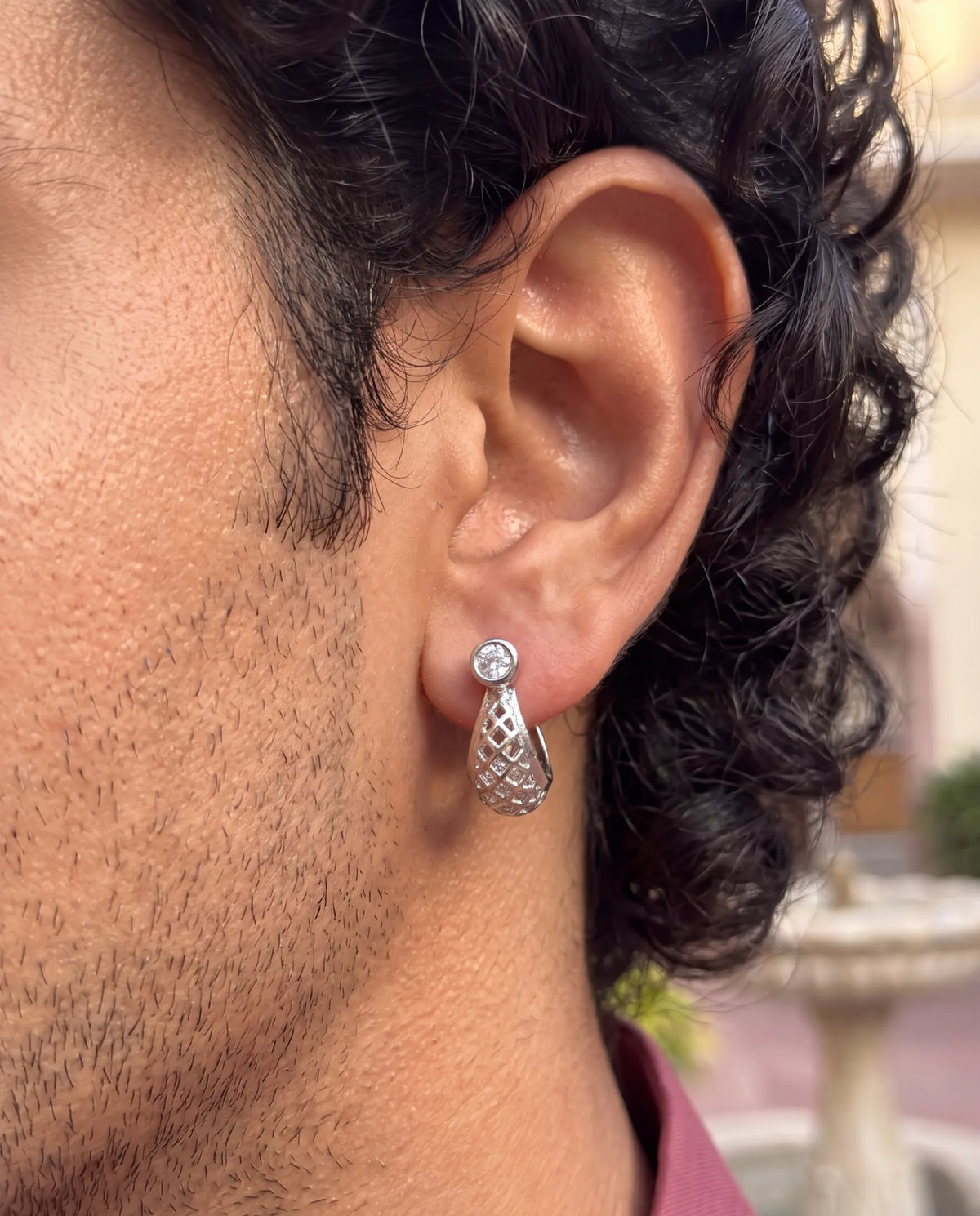 Stylish Silver Earrings for Men - Jaipuri Crown