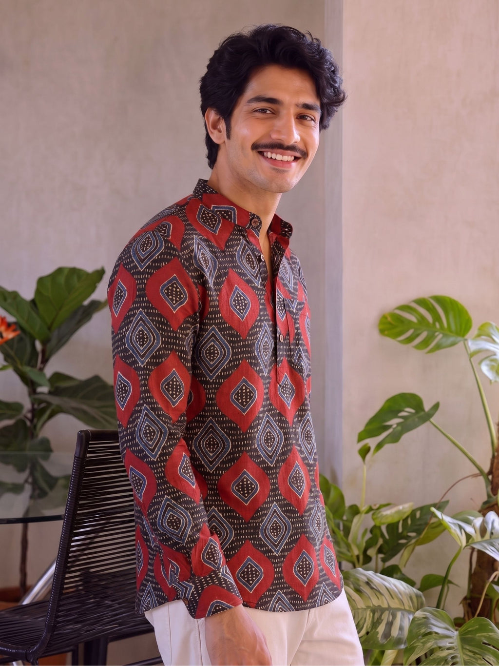 Heritage Vibes – Men's Printed Cotton Short Kurta