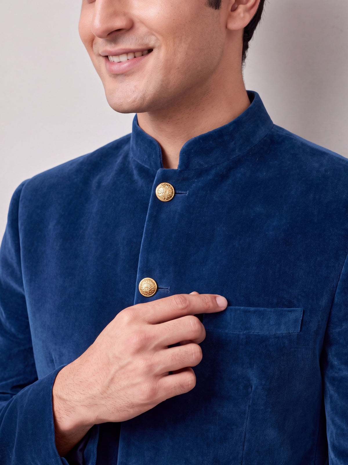 Royal Navy Blue Velvet Jodhpuri Bandhgala