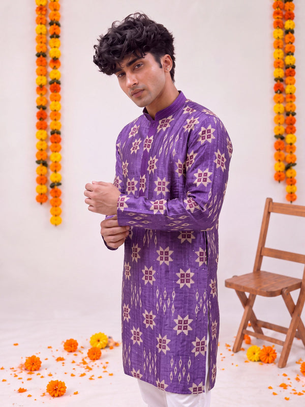 Purple Geometric – Textured Printed Long Kurta