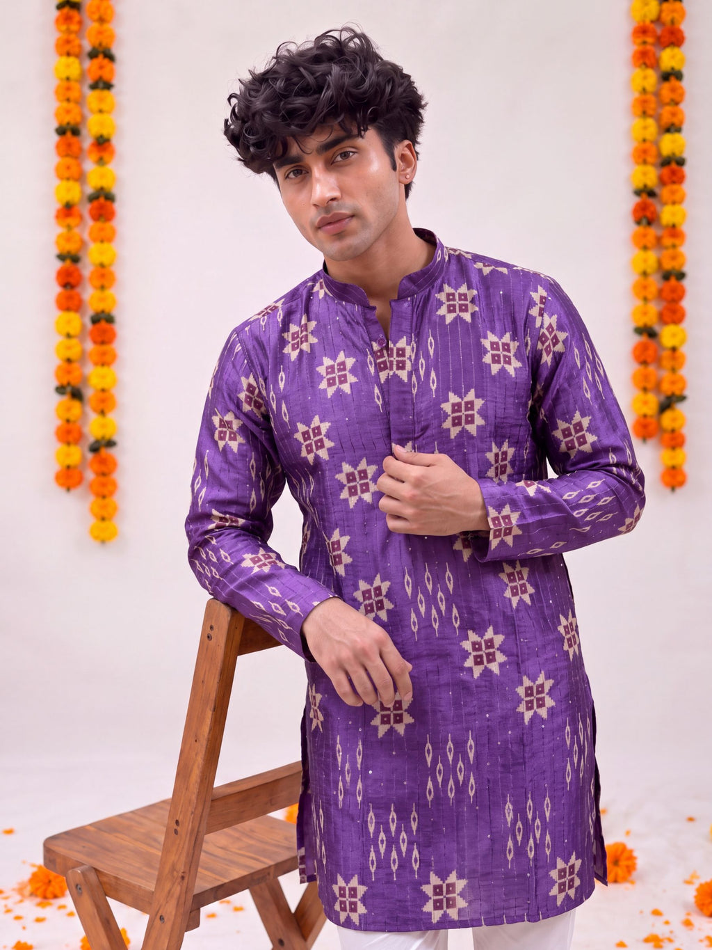 Purple Geometric – Textured Printed Long Kurta