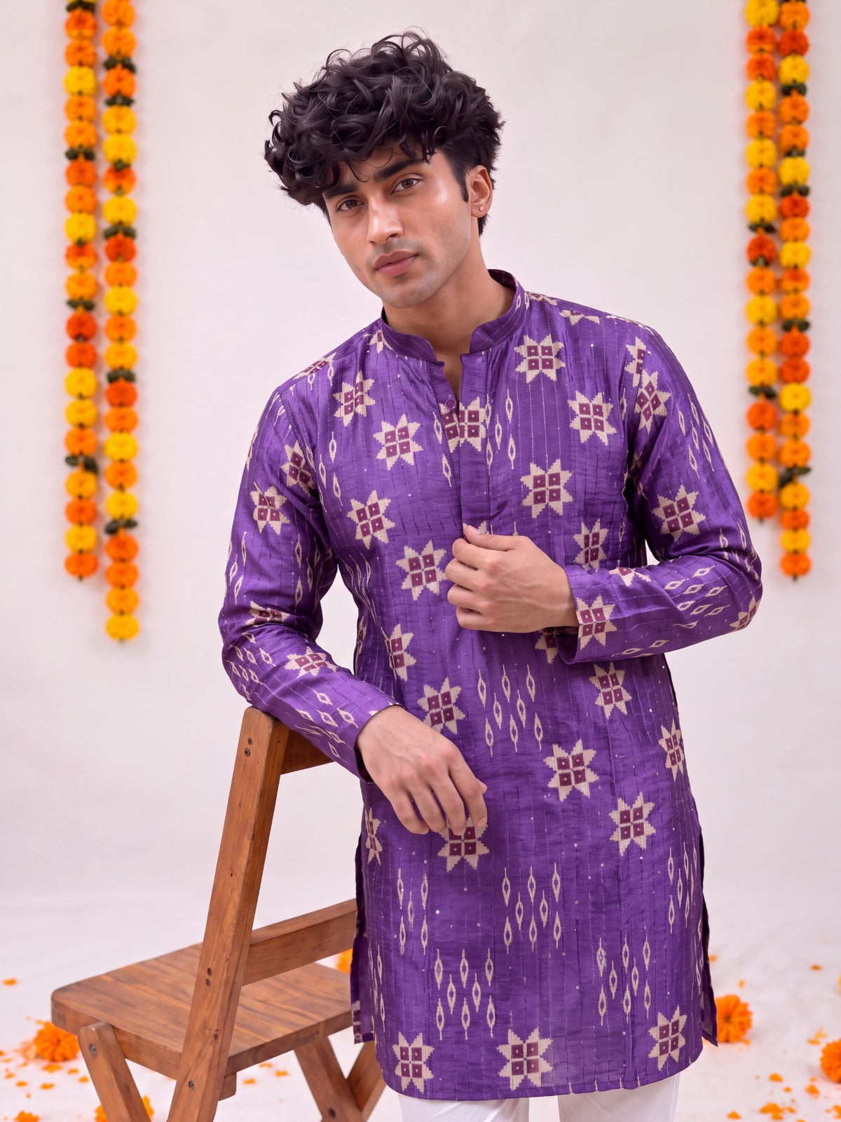Purple Geometric – Textured Printed Long Kurta