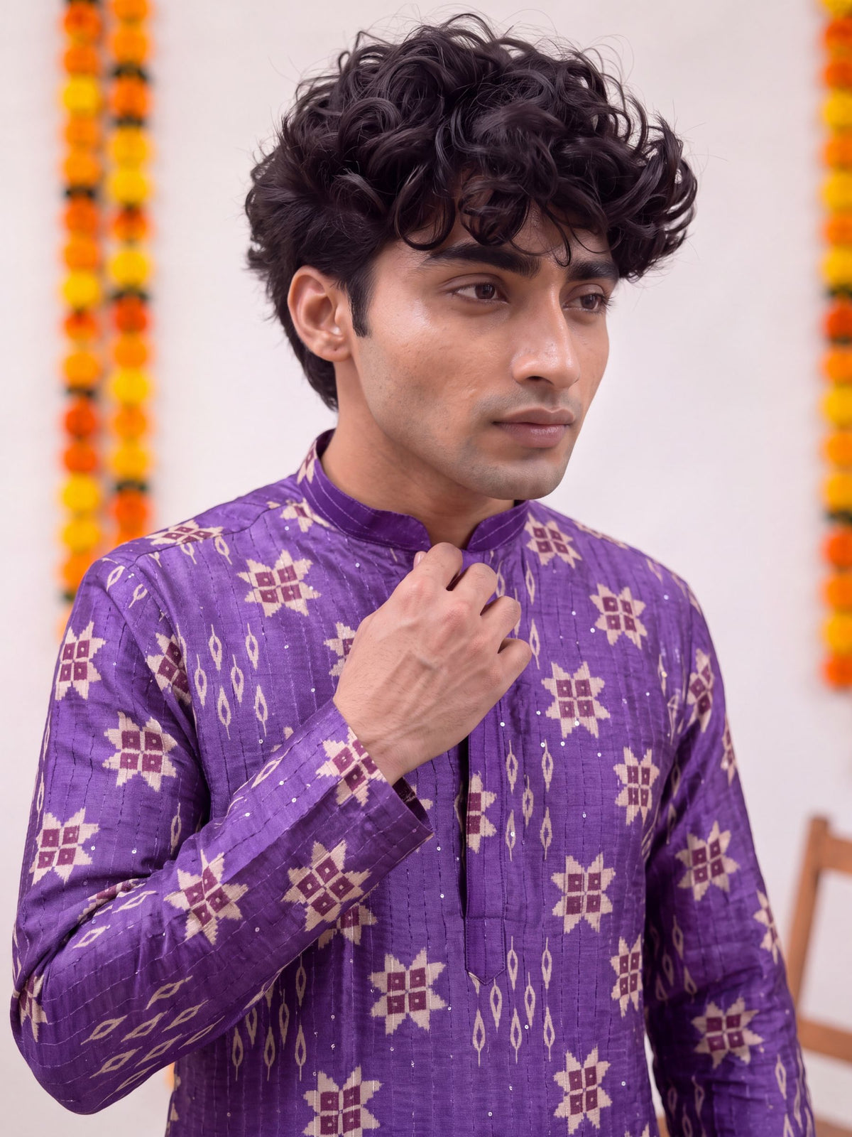 Purple Geometric – Textured Printed Long Kurta