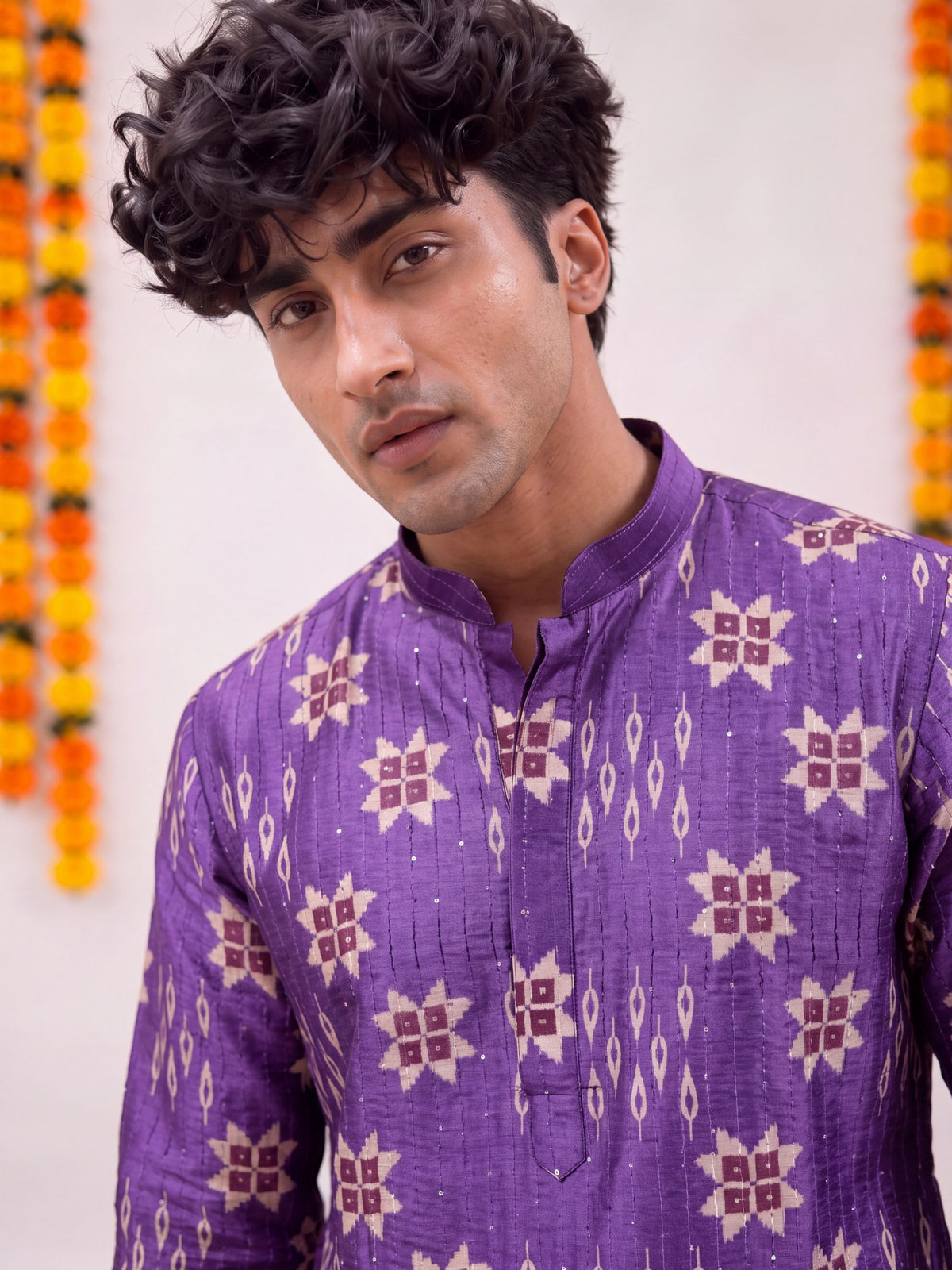 Purple Geometric – Textured Printed Long Kurta
