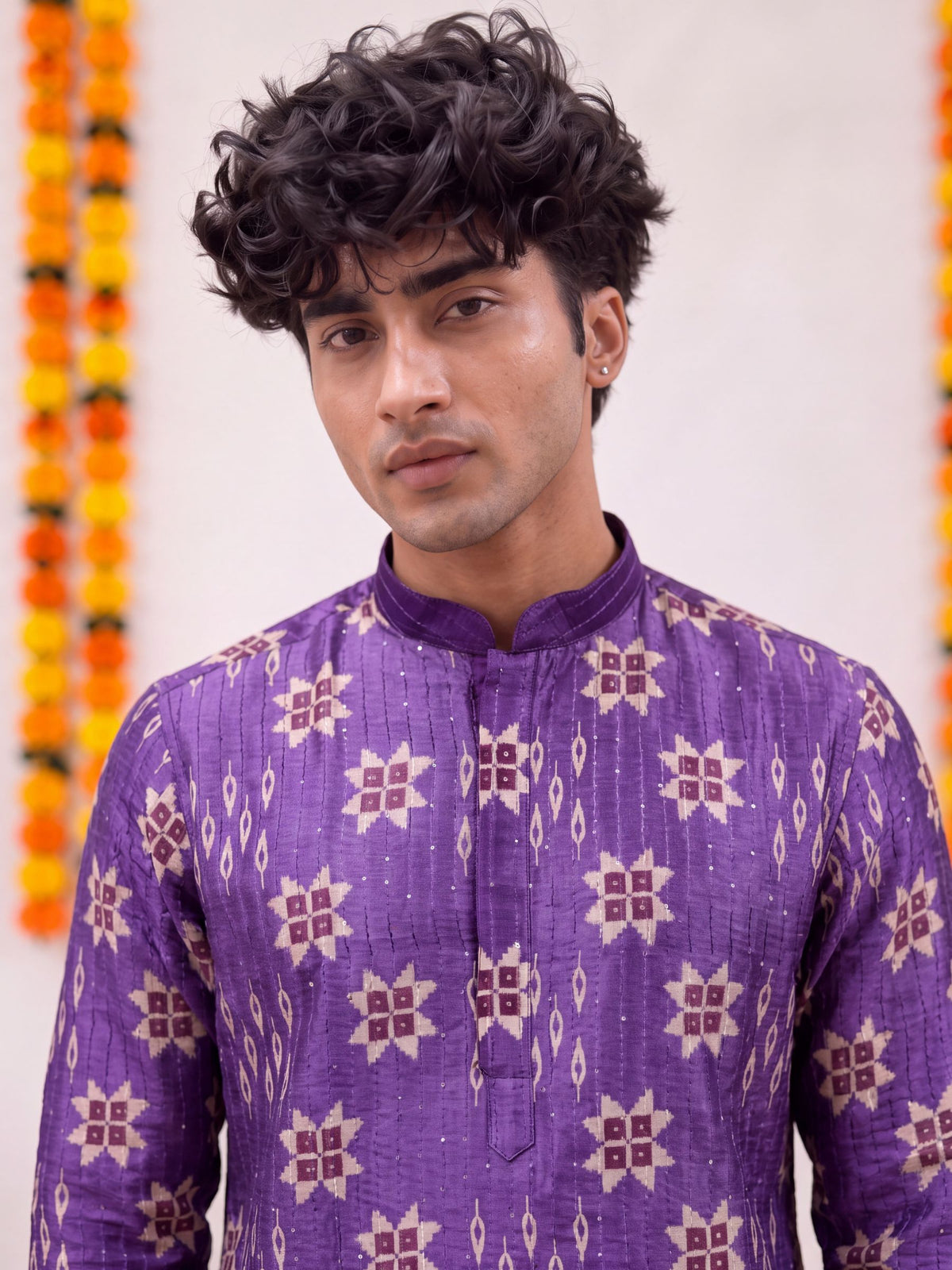 Purple Geometric – Textured Printed Long Kurta