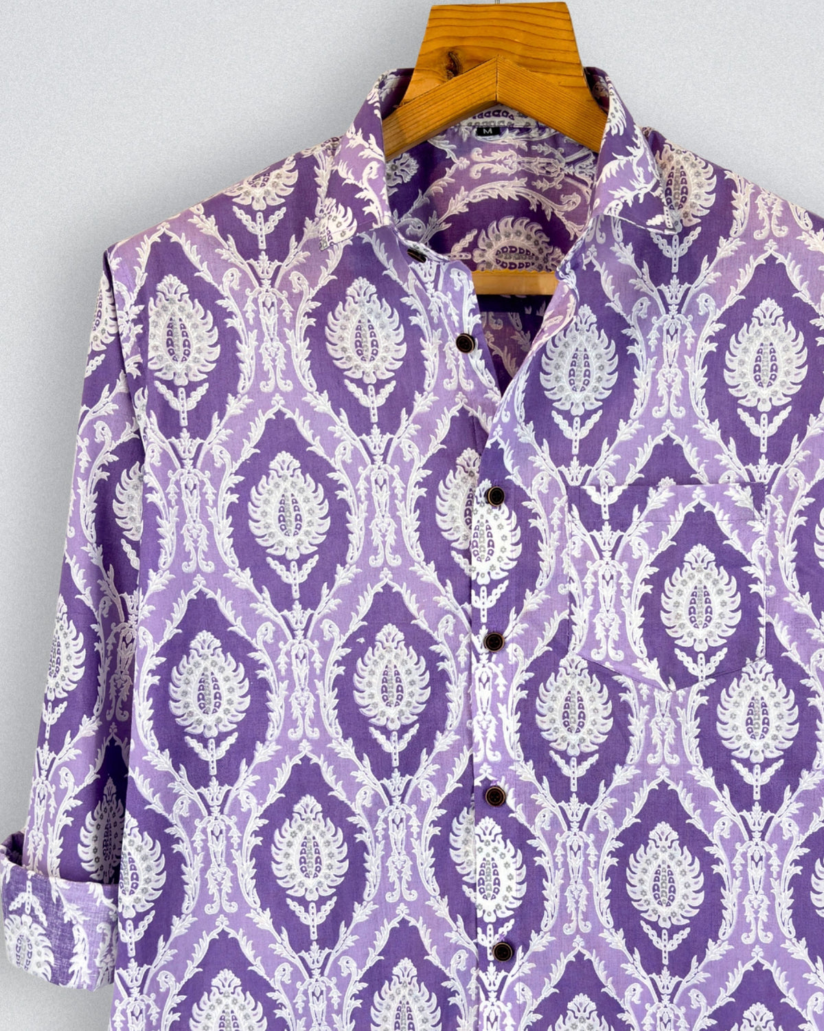 Royal Elegance – Printed Cotton Full Sleeve in Purple & White