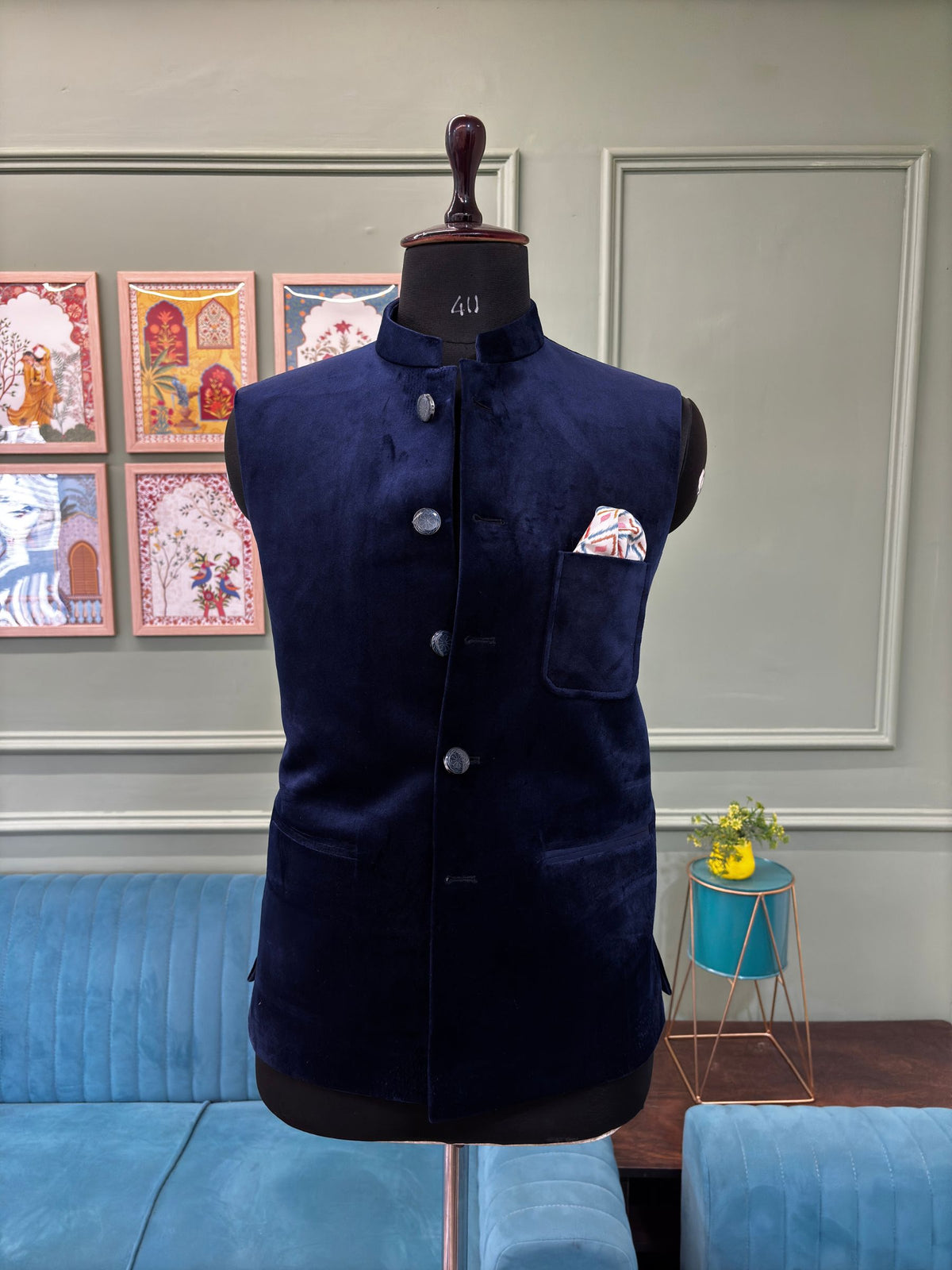 Stylish Velvet Nheru Jacket - Blue