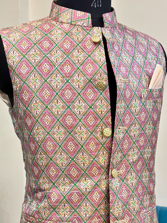 Men Printed Bandhej Work Nehru Jacket