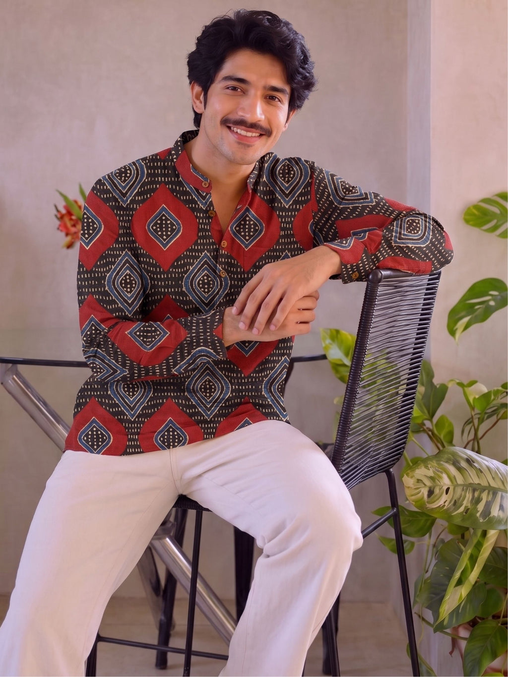 Heritage Vibes – Men's Printed Cotton Short Kurta