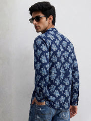 Navy Bloom – Plus Size Printed Cotton Short Kurta