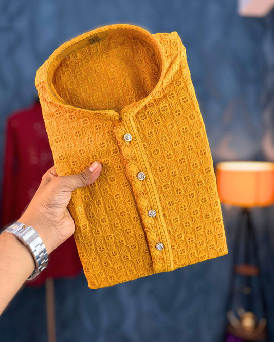 Mustard Yellow Chikankari Sequin Kurta