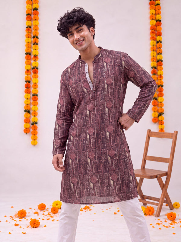 Maroon Mughal Floral – Printed Long Kurta