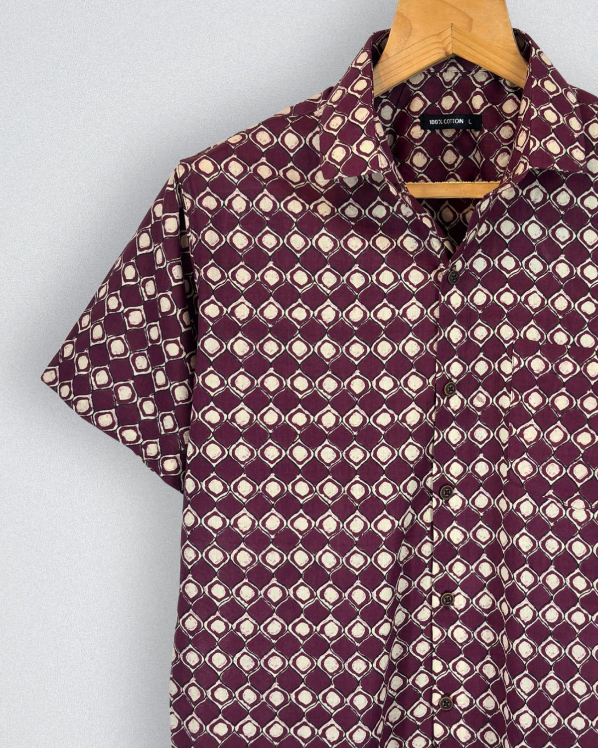 Crimson Lattice – Geometric Printed Cotton Half Sleeve Shirt