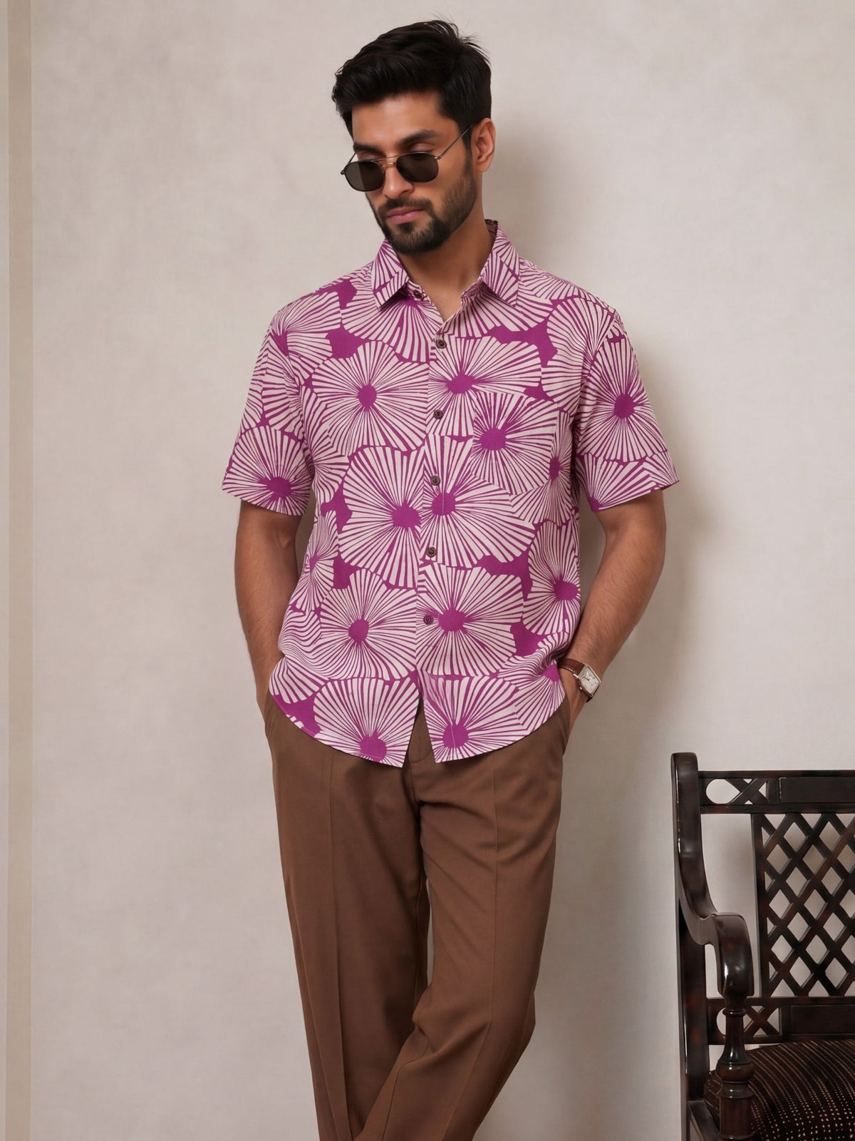Sunburst Dreams – Printed Cotton Half Sleeve Shirt