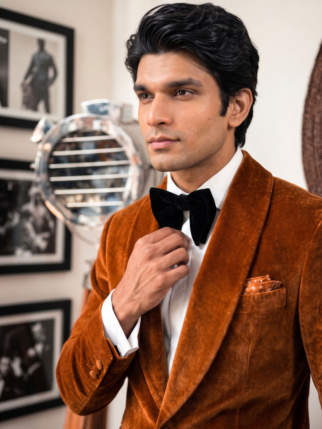 Rust Velvet Blazer for Men – Premium Shawl Lapel Party Wear Blazer