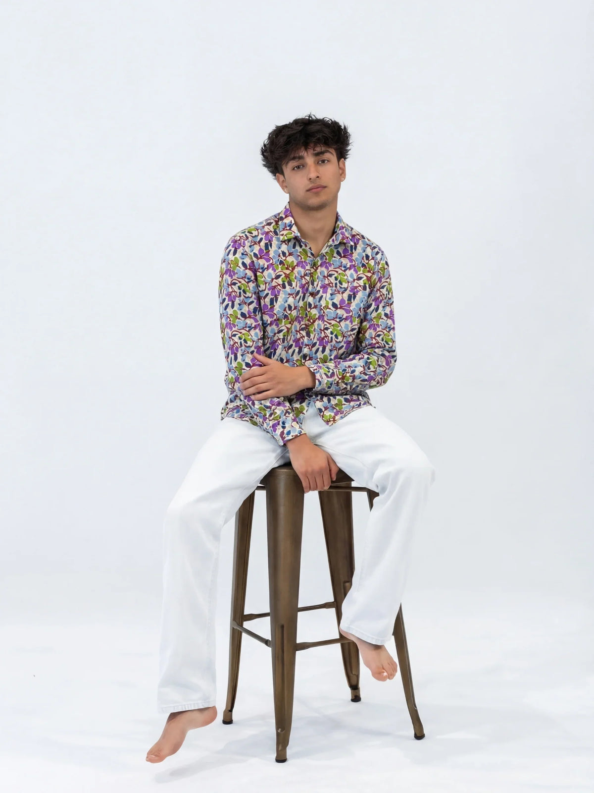 Floral Charm – Printed Cotton Full Sleeve in Purple & Gold