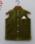 Stylish Kid's Nehru Jacket in Velvet Green