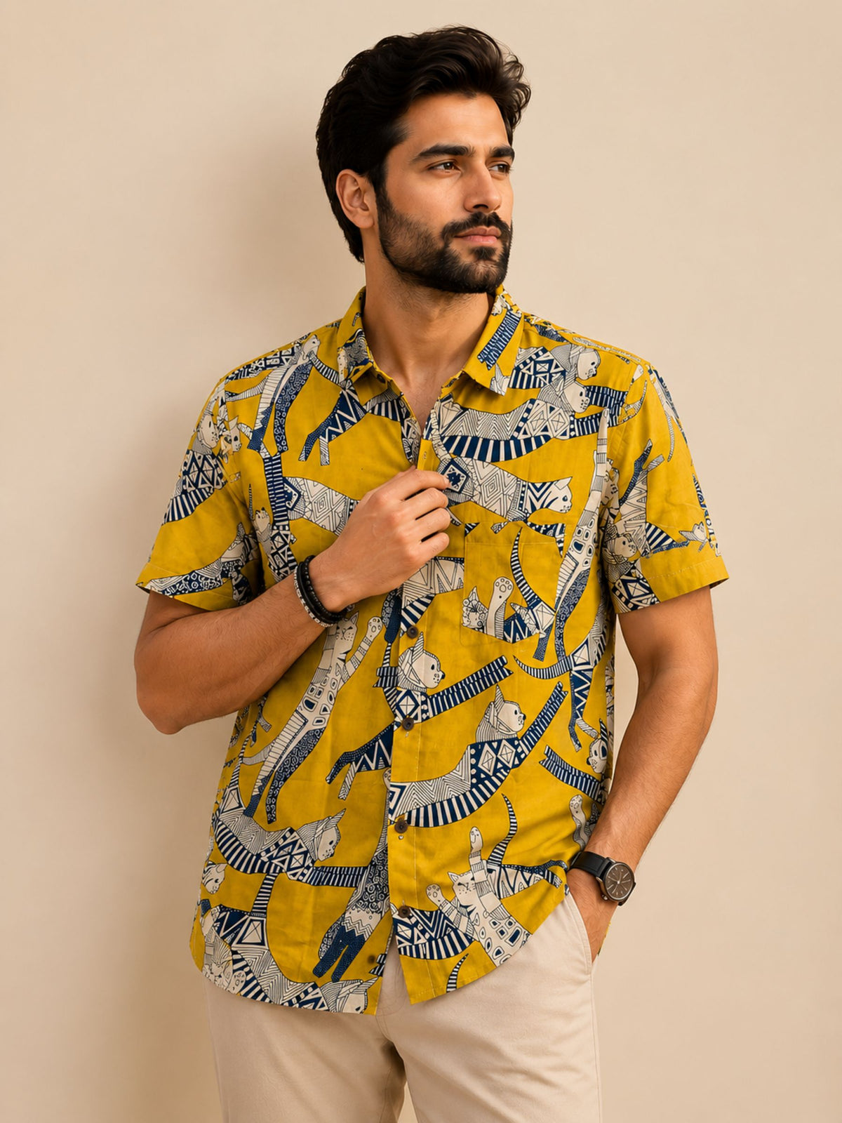 Desert Charm – Printed Cotton Half Sleeve Shirt