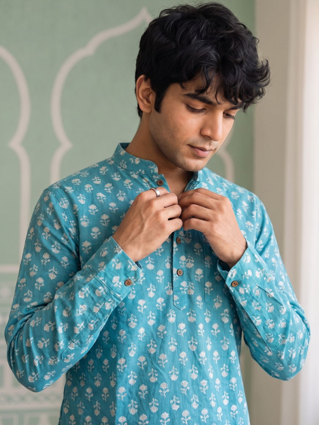 Blooming Blue – Printed Cotton Short Kurta