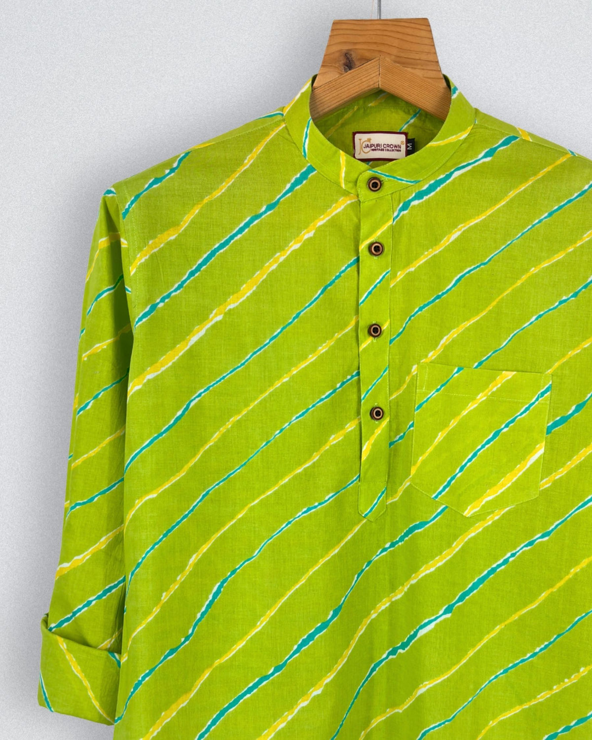 Wave Dance – Printed Cotton Short Kurta in Green & Yellow