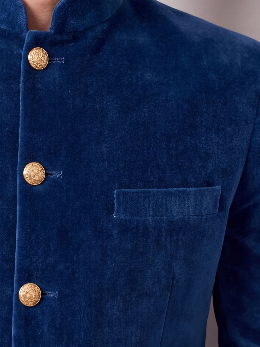 Royal Navy Blue Velvet Jodhpuri Bandhgala