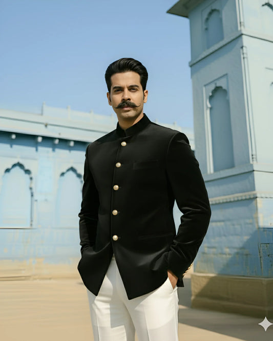 Velvet Jodhpuri Bandhgala- Black 1800