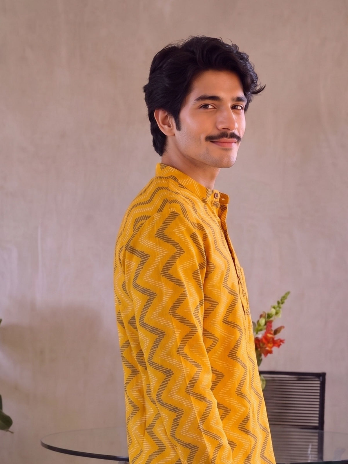 Golden Waves – Men's Printed Cotton Short Kurta
