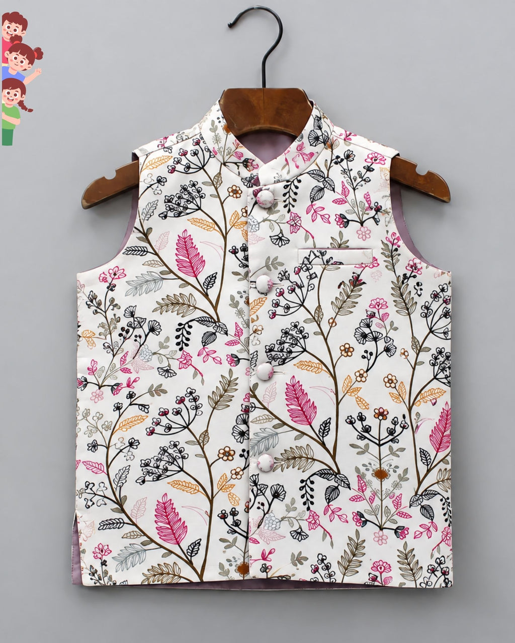 Stylish Kid's Nehru Jacket with Floral Print
