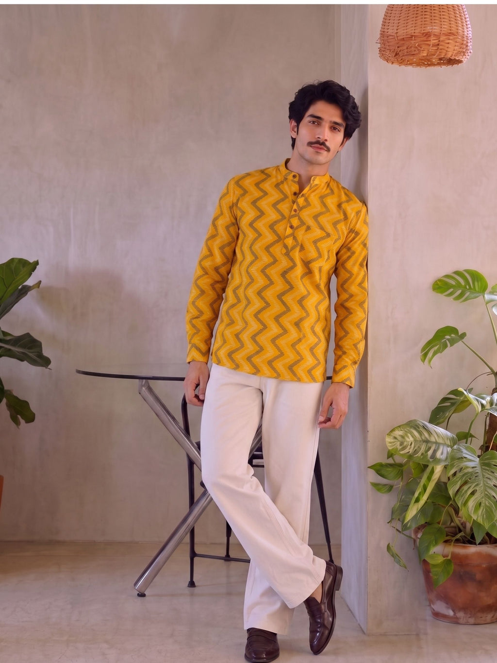 Golden Waves – Men's Printed Cotton Short Kurta