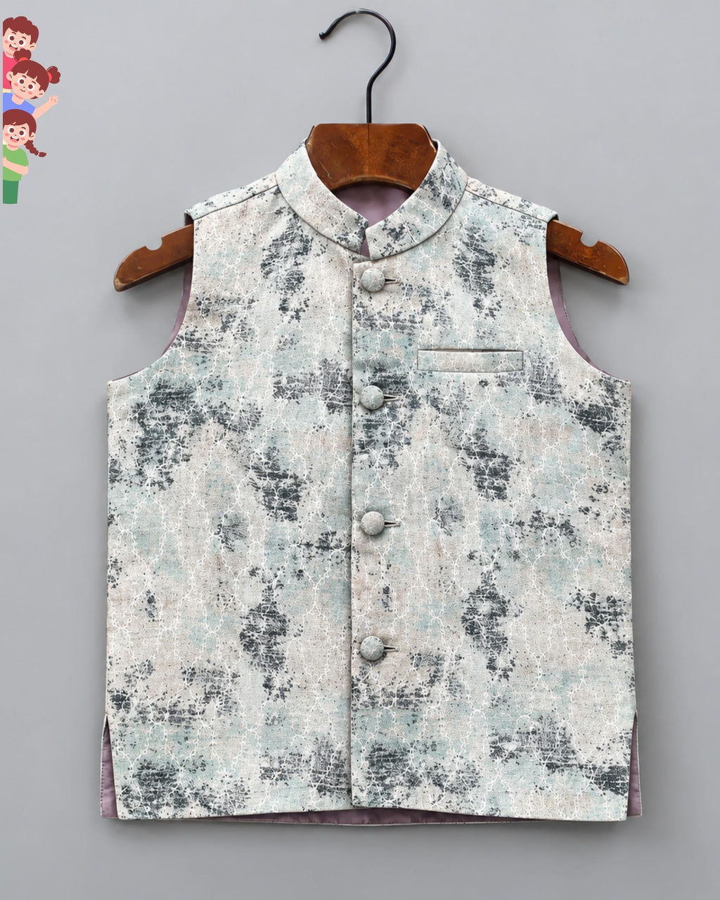 Stylish Kid's Nehru Jacket with Printed Design