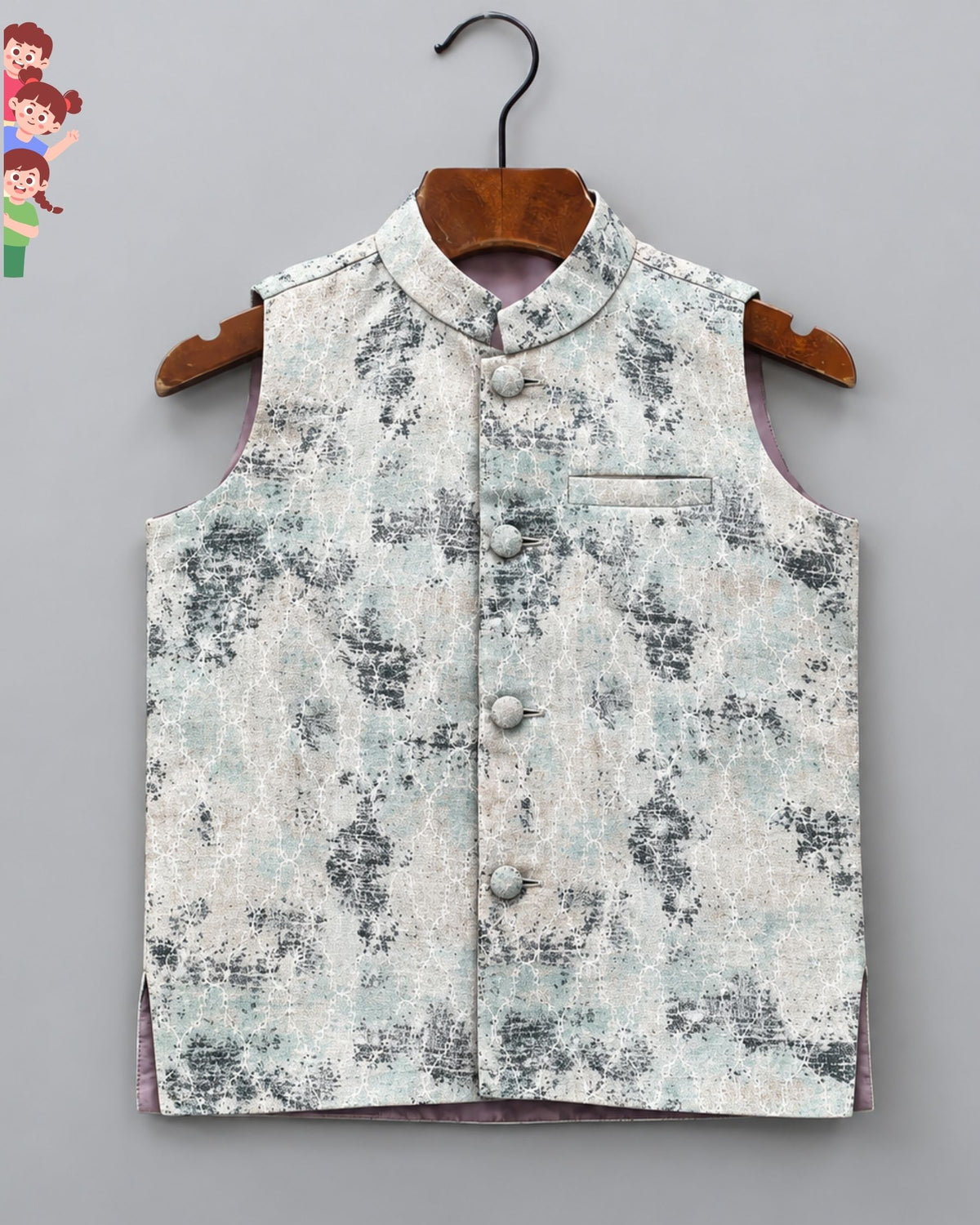 Stylish Kid's Nehru Jacket with Printed Design