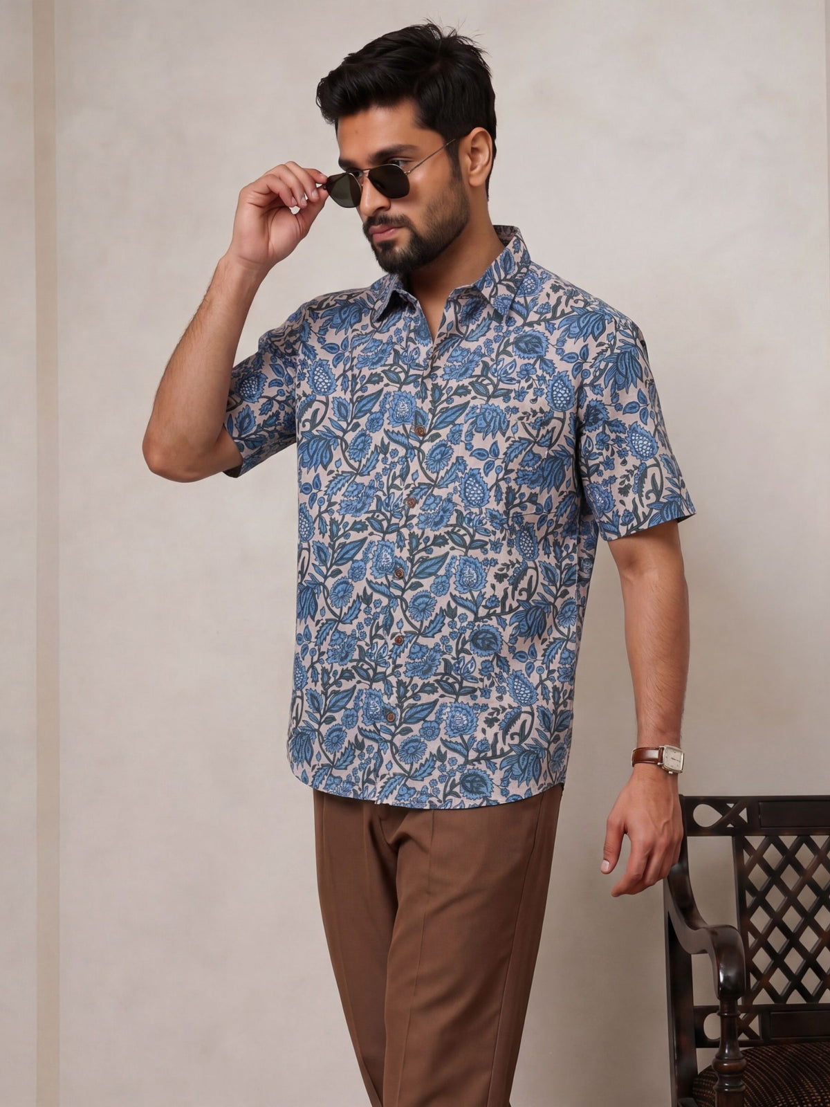 Plus Size Floral Charm – Printed Cotton Shirt