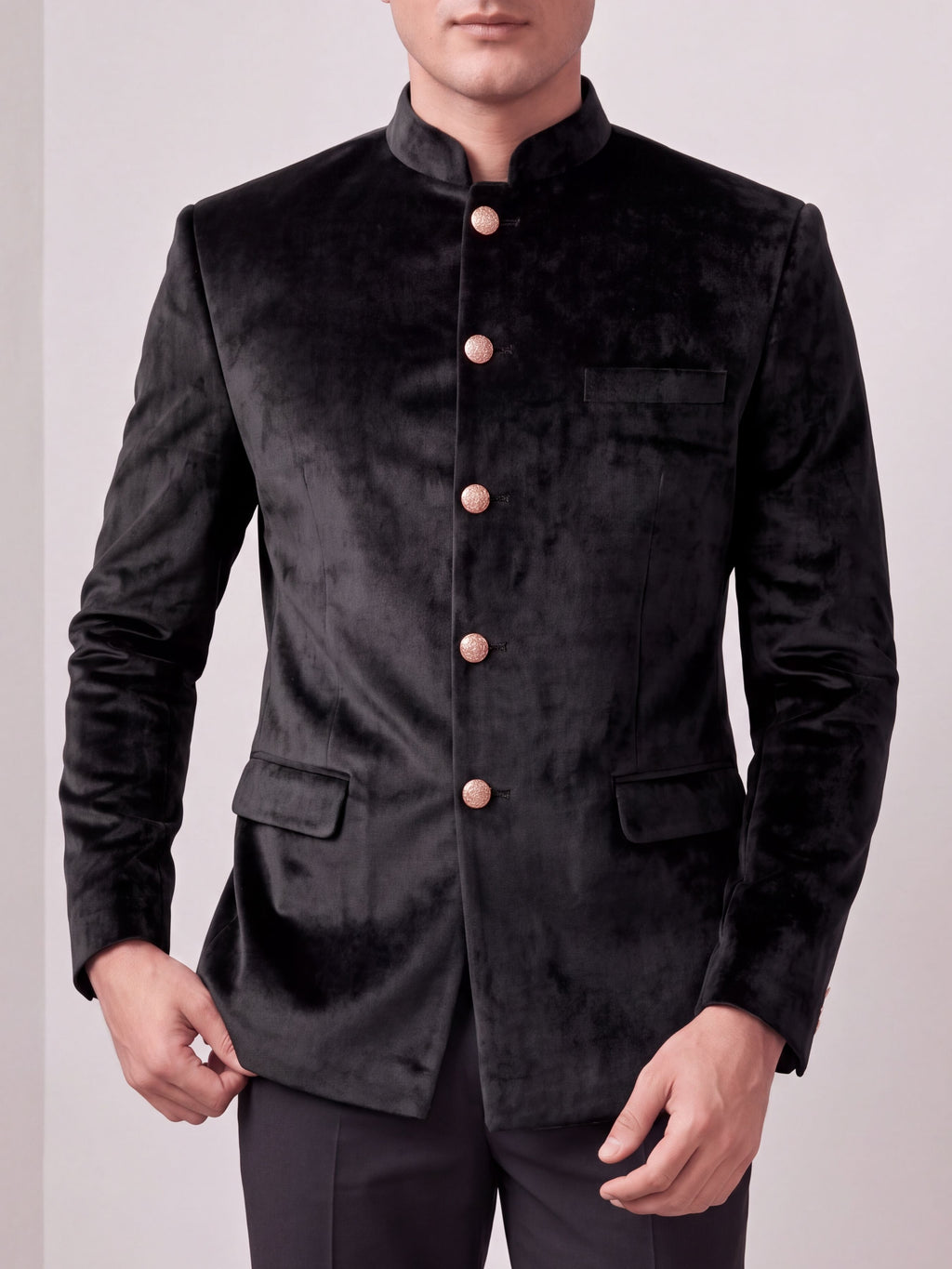 Maharaja Black Velvet Jodhpuri Bandhgala