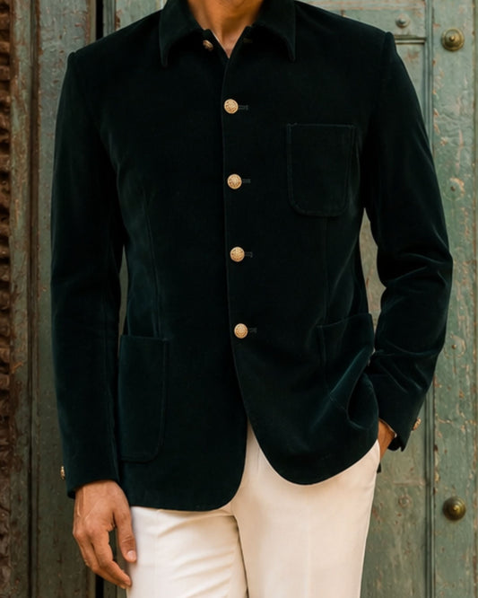 Velvet Modern Collor Jodhpuri - Green 1800