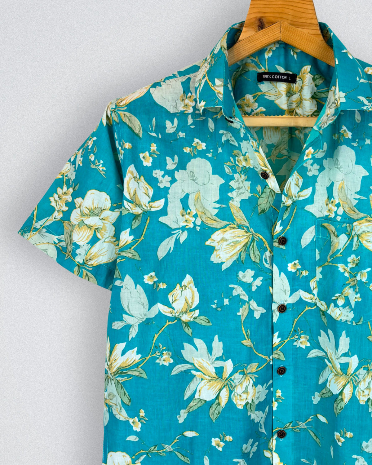 Aqua Bloom – Floral Printed Cotton Half Sleeve Shirt
