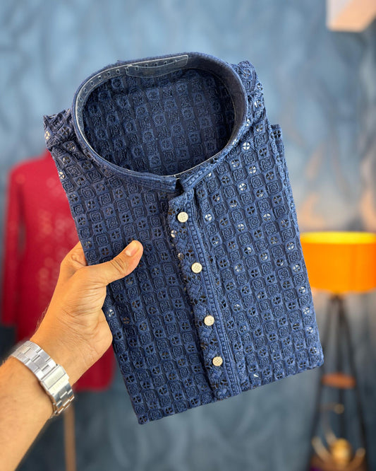 Dark Blue Lucknowi Kurta