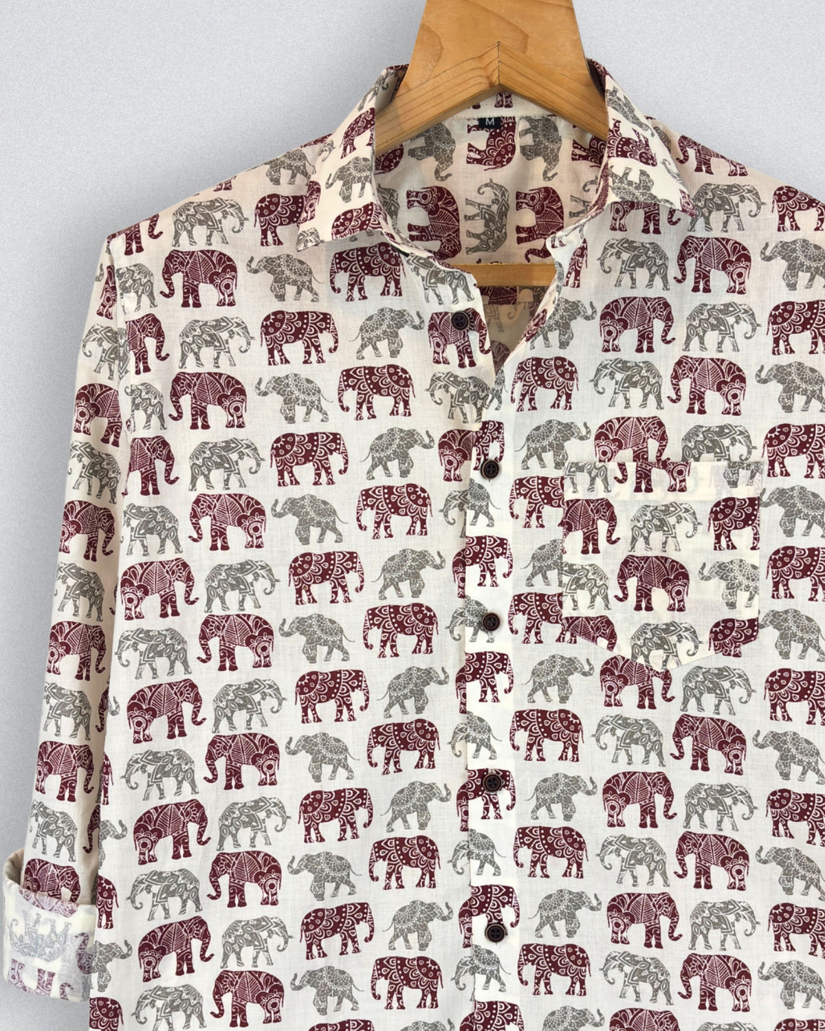 Elephant Charm – Printed Cotton Full Sleeve in Red & Grey