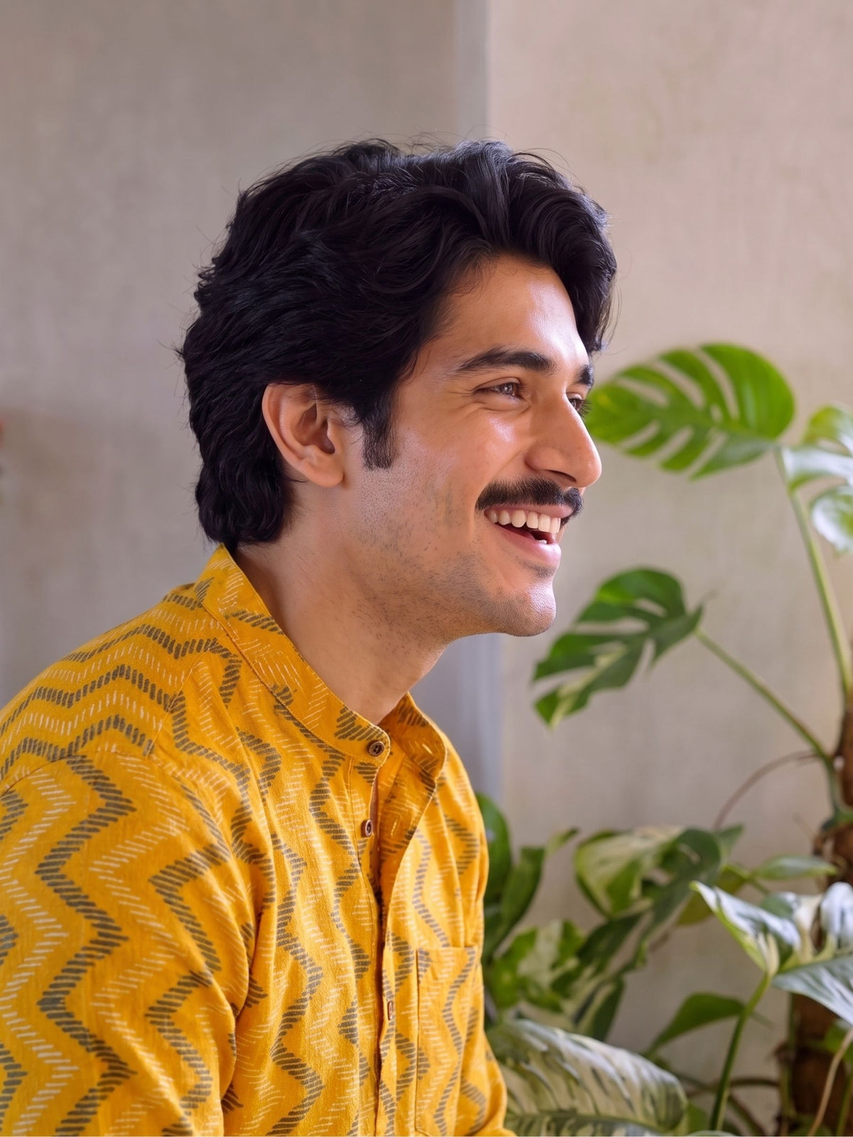 Golden Waves – Men's Printed Cotton Short Kurta