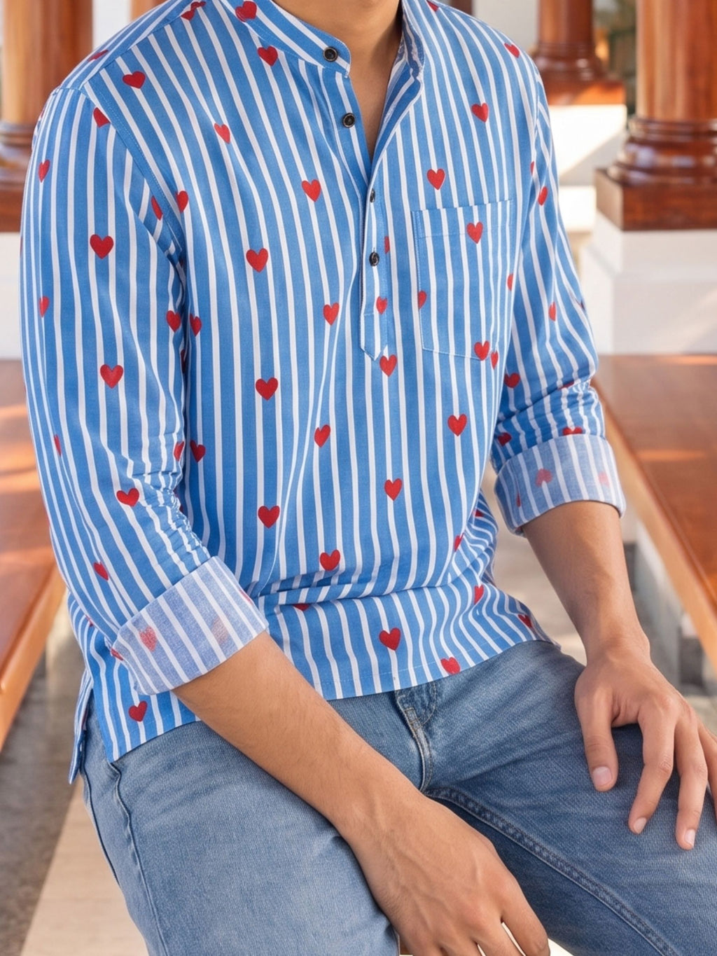 Heartfelt Stripes – Printed Cotton Short Kurta