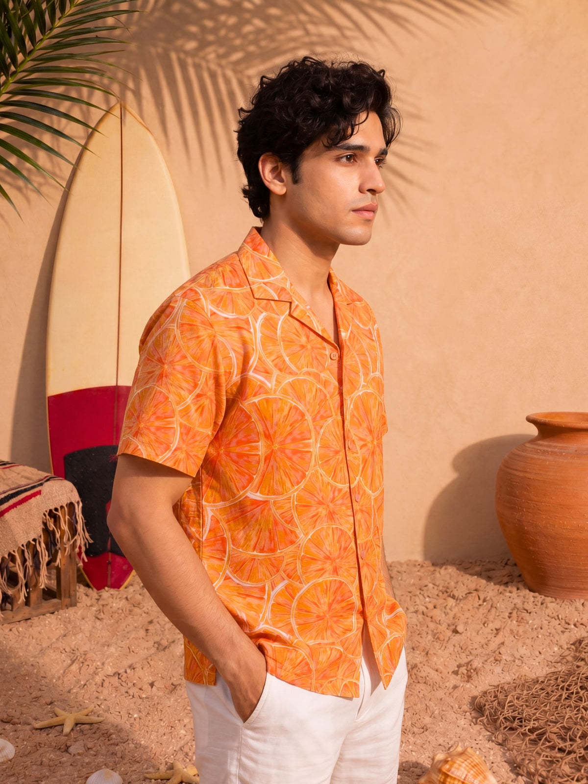 Citrus Sol — Orange Digital Printed Cotton Cambric Shirt | Jaipuri Crown