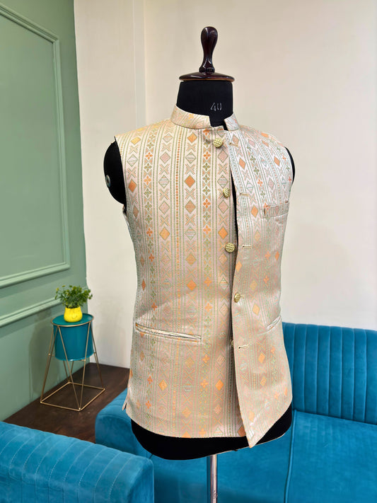 Men Jacquard Work Nehru Jacket