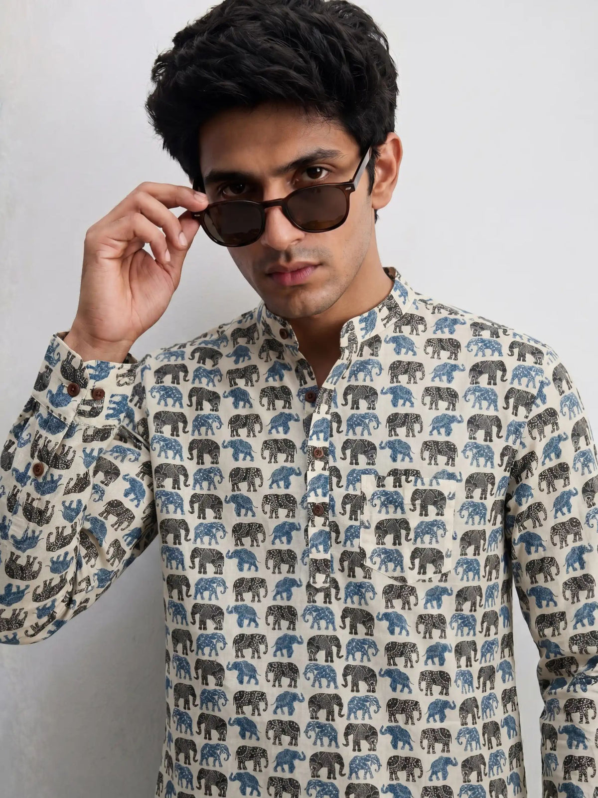 Elephant Parade – Plus Size Printed Cotton Short Kurta