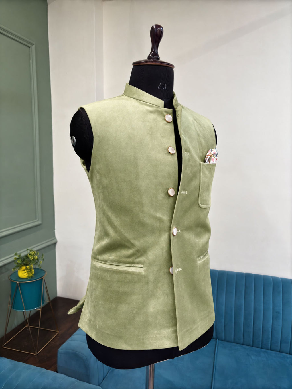 Velvet Nheru Jacket in Elegant Green